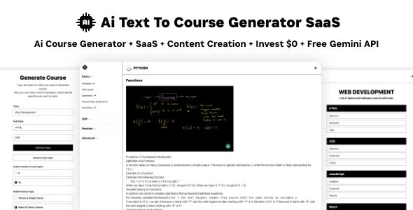 Ai Course Generator - Text To Course SaaS Ai Video & Image Content Payment Earn Gemini React Admin
