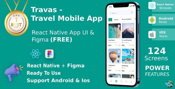 Travel Mobile App UI Kit React Native Figma FREE Travas